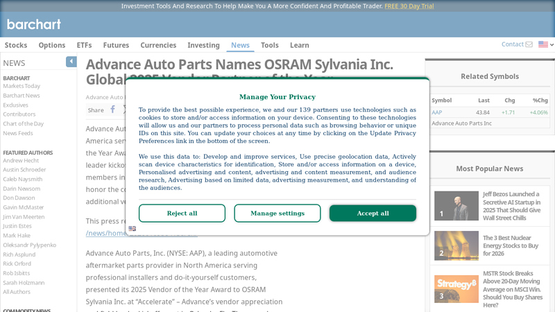 Advance Auto Parts Names OSRAM Sylvania Inc. Global 2025 ... adavanced auto part