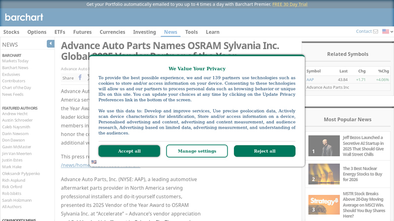 Advance Auto Parts Names OSRAM Sylvania Inc. Global 2025 ... advance auto parts hours operation