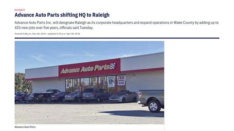 Advance Auto Parts shifting HQ to Raleigh advance auto parts wake forest nc