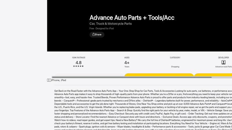 Advance Auto Parts + Tools/Acc auto parts delivery app