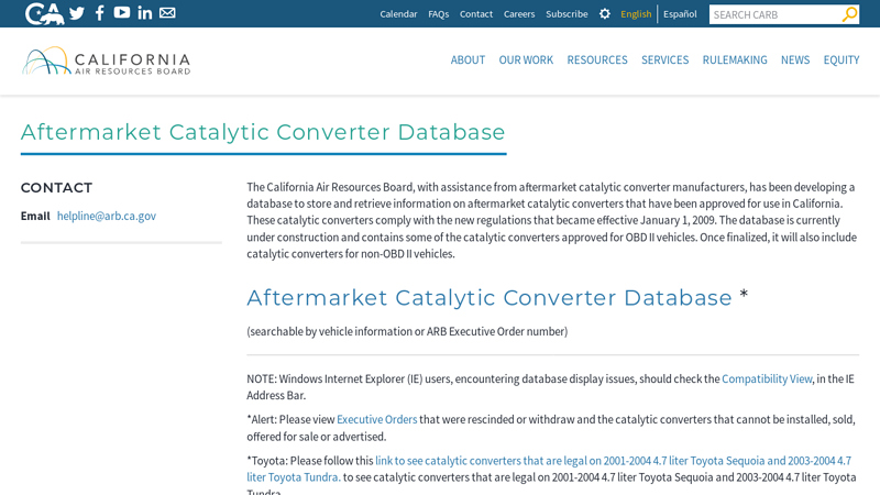 Aftermarket Catalytic Converter Database auto parts catalytic converter