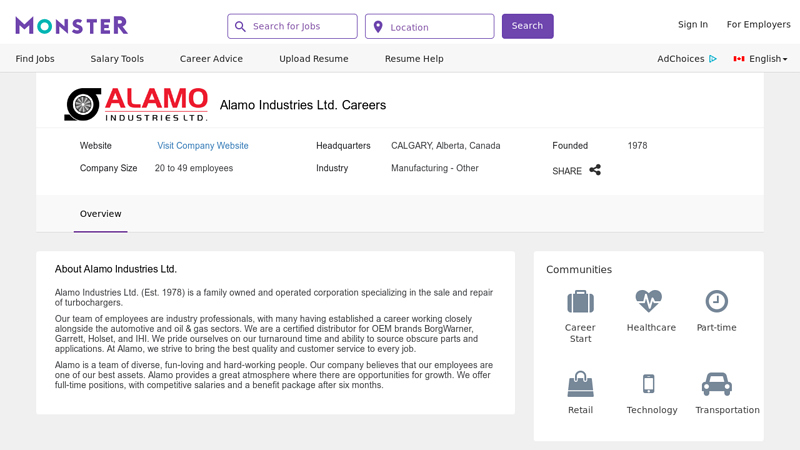 Alamo Industries Ltd. Jobs & Company Profile alamo auto parts