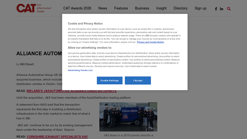 ALLIANCE AUTOMOTIVE ACQUIRES J&S DISTRIBUTORS j&s auto parts