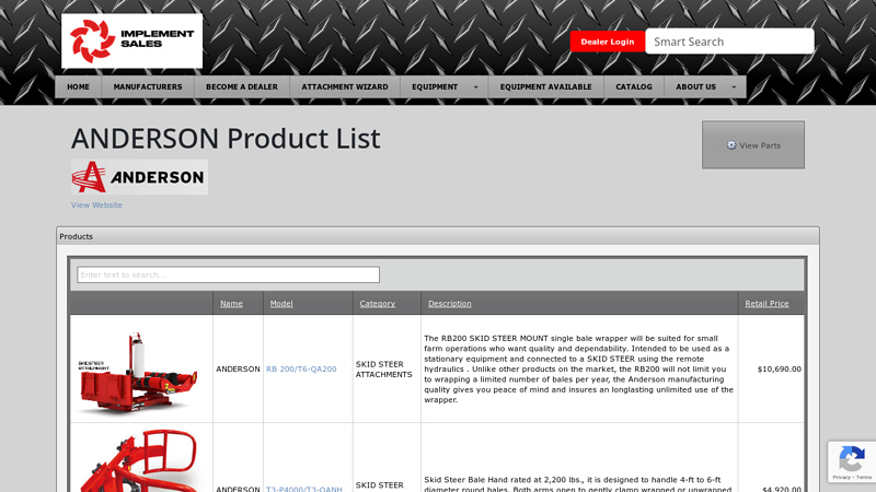 ANDERSON Product List anderson tractor parts