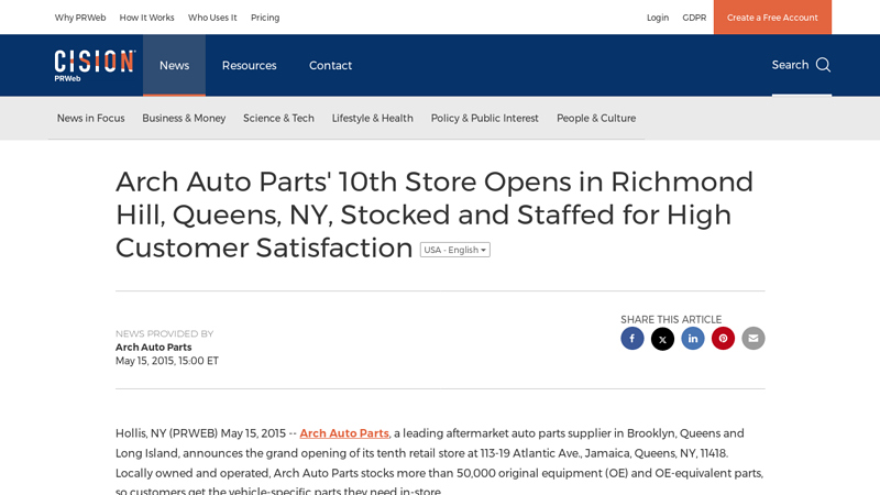 Arch Auto Parts' 10th Store Opens in Richmond Hill, Queens, NY ... arch auto parts jamaica