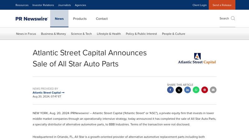Atlantic Street Capital Announces Sale of All Star Auto Parts allstar auto parts usa