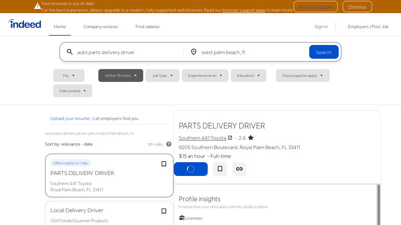 Auto Parts Delivery Driver jobs in West Palm Beach, Fl auto parts delivery driver