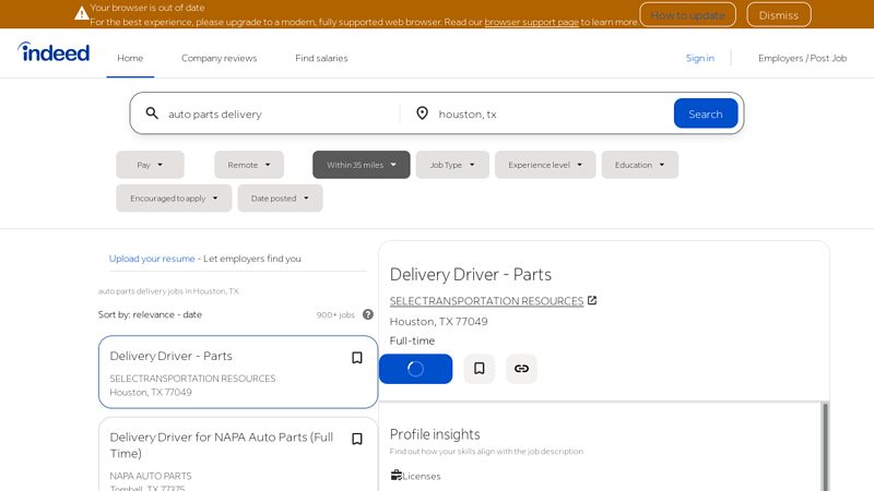 Auto Parts Delivery Jobs, Employment in Houston, TX auto parts delivery driver independent contractor