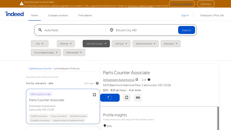 Auto Parts Jobs, Employment in Ellicott City, MD advance auto parts orland park il