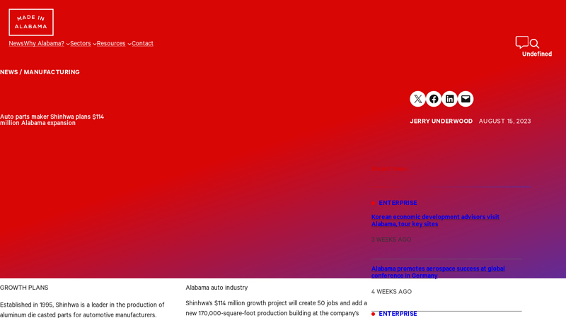 Auto parts maker Shinhwa plans $114 million Alabama expansion calhoun auto parts