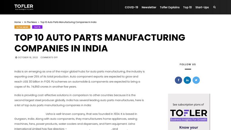 auto parts manufacturing companies in India clayton auto parts