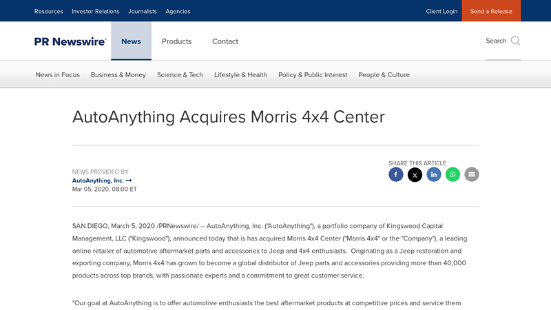 AutoAnything Acquires Morris 4x4 Center autoanything auto parts