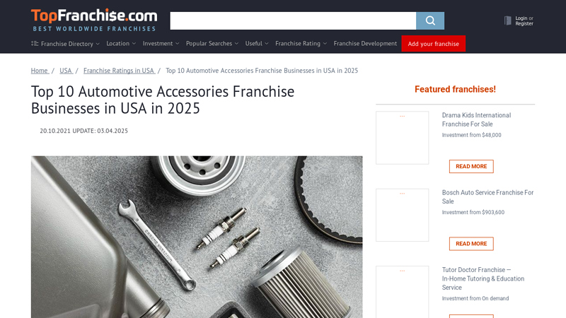 Automotive Accessories Franchise Businesses in USA in 2025 auto parts franchise