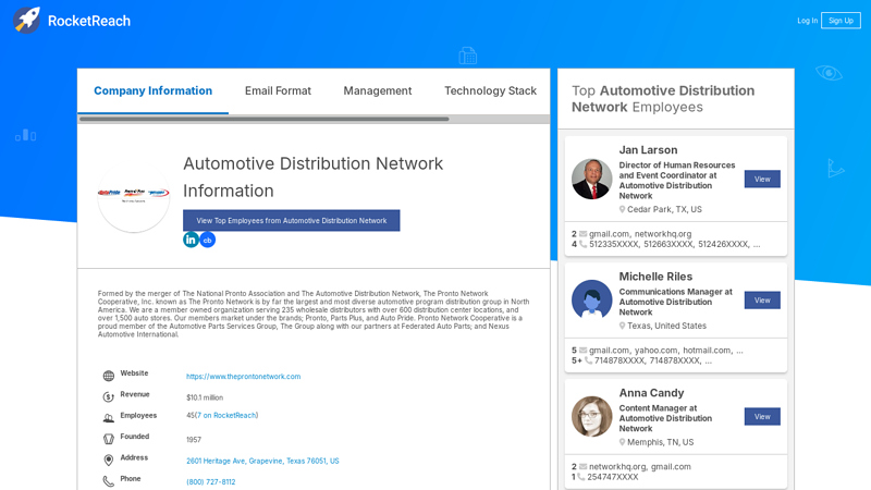 Automotive Distribution Network Information pronto auto parts