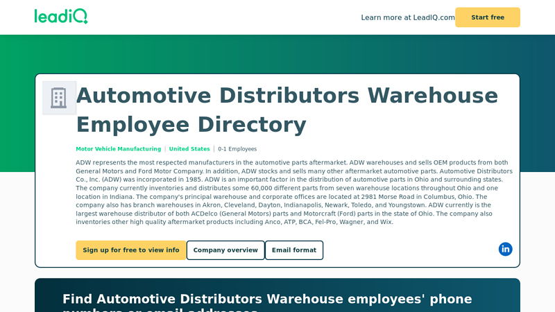 Automotive Distributors Warehouse's employee directory car parts warehouse youngstown ohio