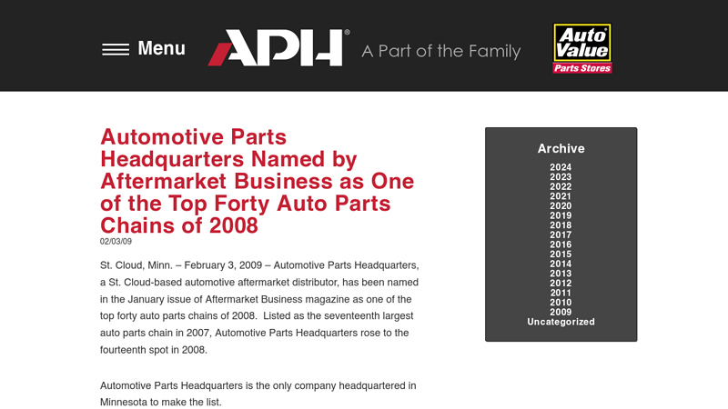 Automotive Parts Headquarters Named by Aftermarket Business as ... mn auto parts