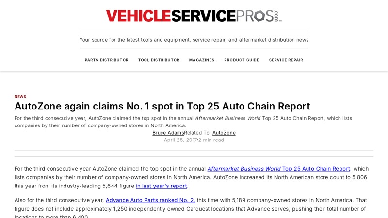 AutoZone again claims No. 1 spot in  Auto Chain Report Auto Parts autozone auto parts near me