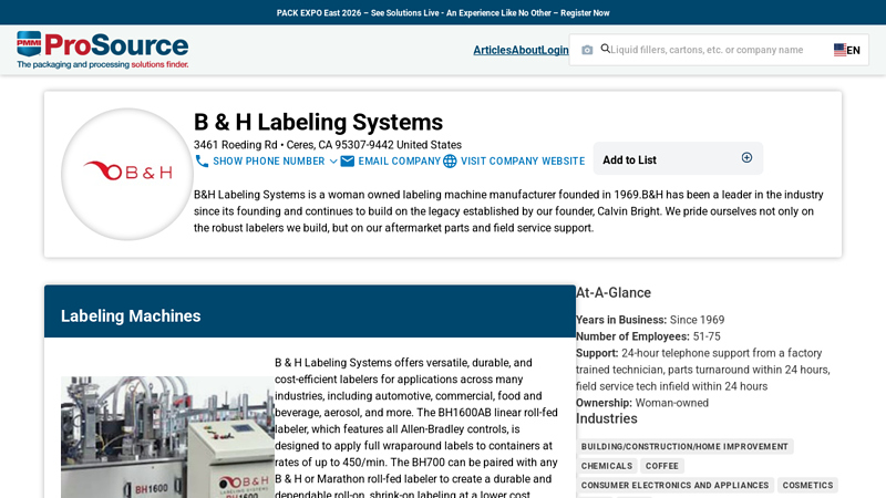 B & H Labeling Systems b&h auto parts