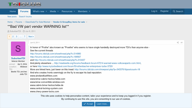 **Bad VW part vendor WARNING list** car parts.com reviews