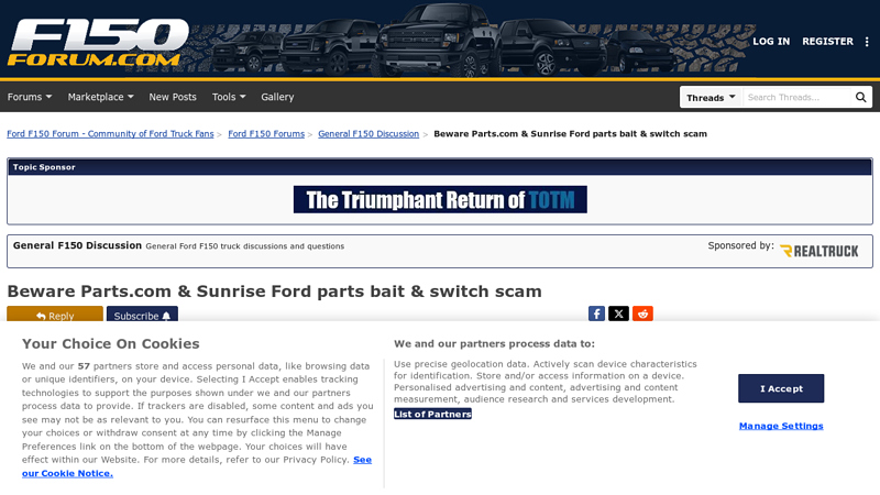 Beware Parts.com & Sunrise Ford parts bait & switch scam sunrise ford parts