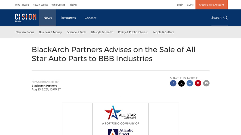 BlackArch Partners Advises on the Sale of All Star Auto Parts to BBB ... all star auto parts