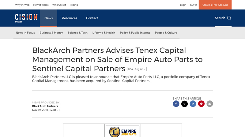 BlackArch Partners Advises Tenex Capital Management on Sale of ... empire auto parts