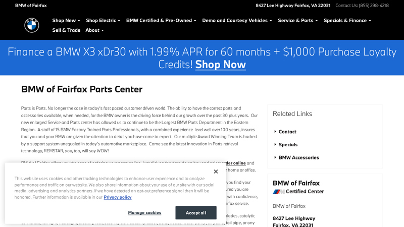 BMW of Fairfax Parts Center fairfax auto parts