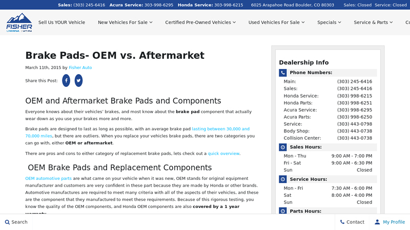 Brake Pads fisher auto parts catalog