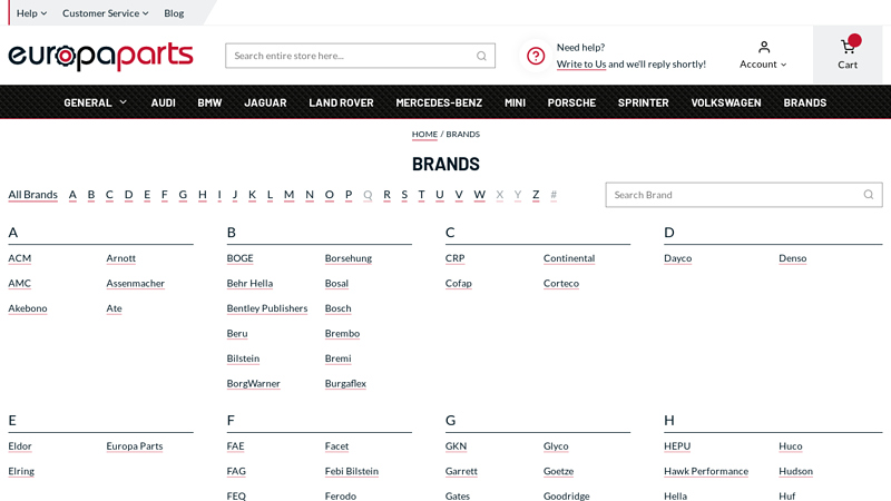 Brands europa auto parts