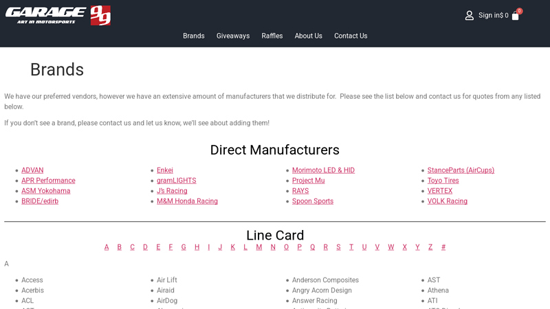 Brands garage pro auto parts