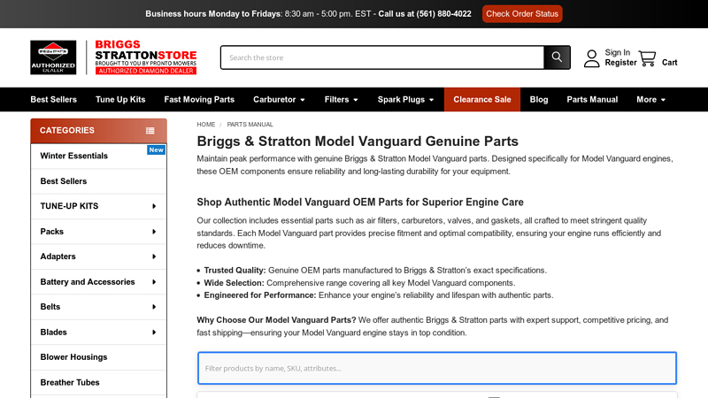 Briggs & Stratton Model Vanguard Genuine Parts vanguard motor parts