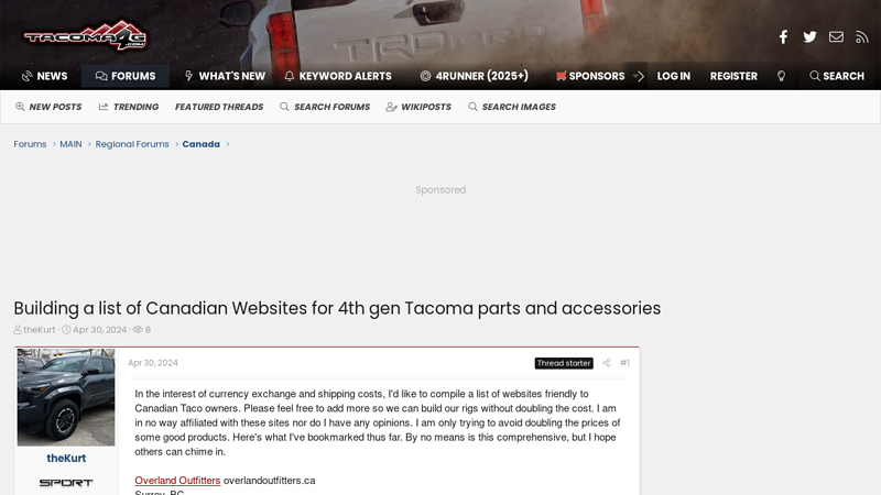 Building a list of Canadian Websites for 4th gen Tacoma parts and ... toyota tacoma custom parts