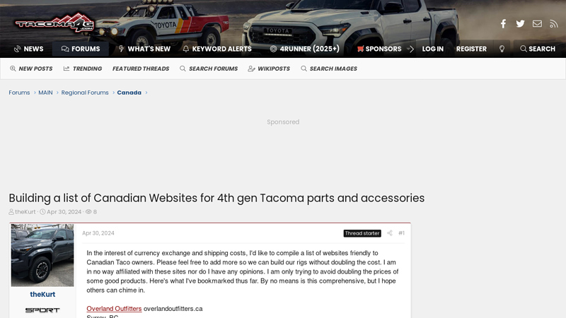 Building a list of Canadian Websites for 4th gen Tacoma parts and ... 2024 toyota tacoma aftermarket parts