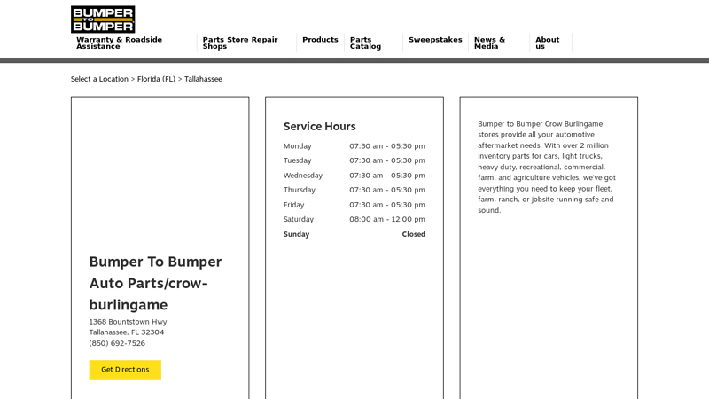 Bumper To Bumper Auto Parts/Crow-Burlingame auto parts store tallahassee