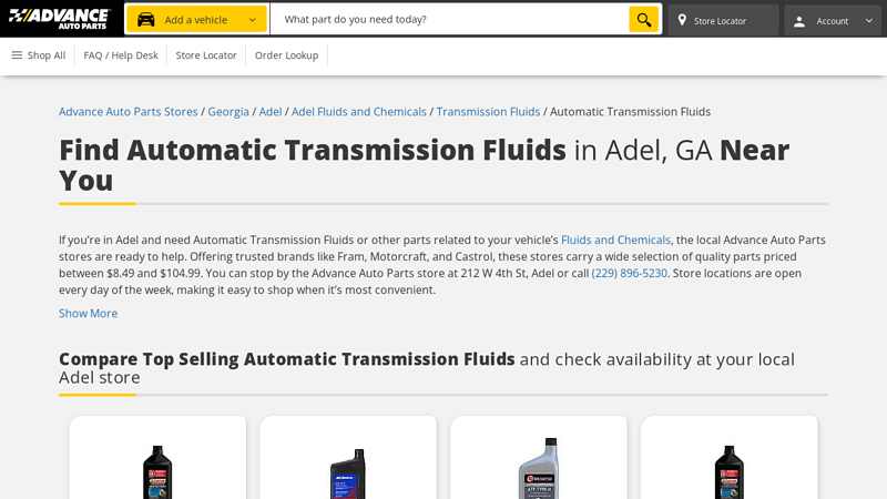 Buy Automatic Transmission Fluids in Adel, GA advance auto parts waycross ga
