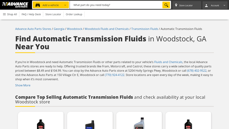 Buy Automatic Transmission Fluids in Woodstock, GA advance auto parts woodstock