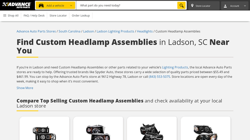 Buy Custom Headlamp Assemblies in Ladson, SC advance auto parts georgetown south carolina