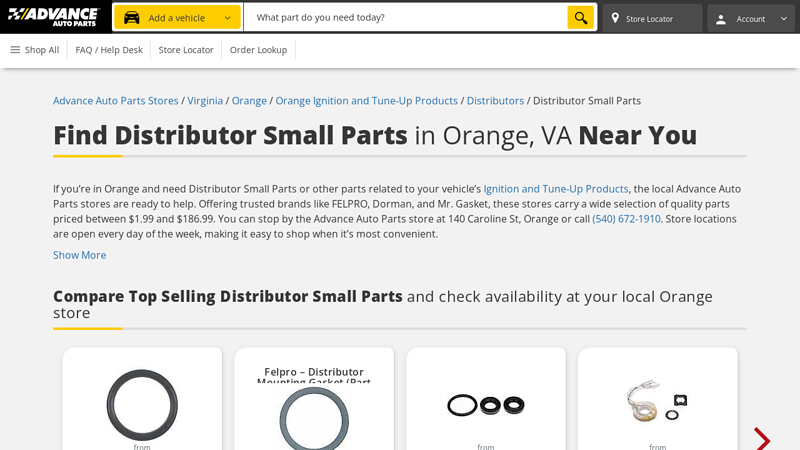 Buy Distributor Small Parts in Orange, VA advance auto parts ruckersville