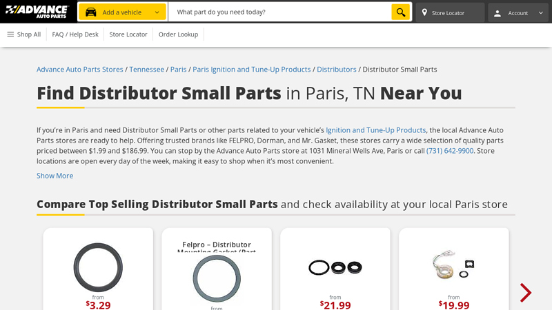 Buy Distributor Small Parts in Paris, TN advance auto parts clarksville tn
