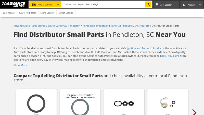 Buy Distributor Small Parts in Pendleton, SC advance auto parts clemson sc
