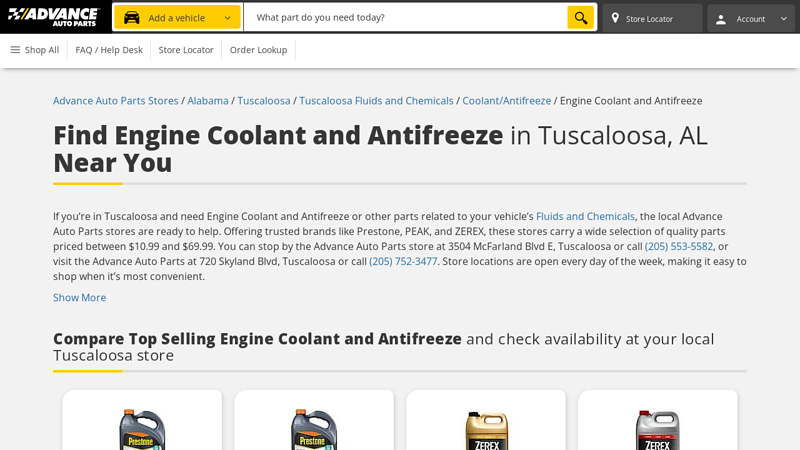 Buy Engine Coolant and Antifreeze in Tuscaloosa, AL advance auto parts tuscaloosa