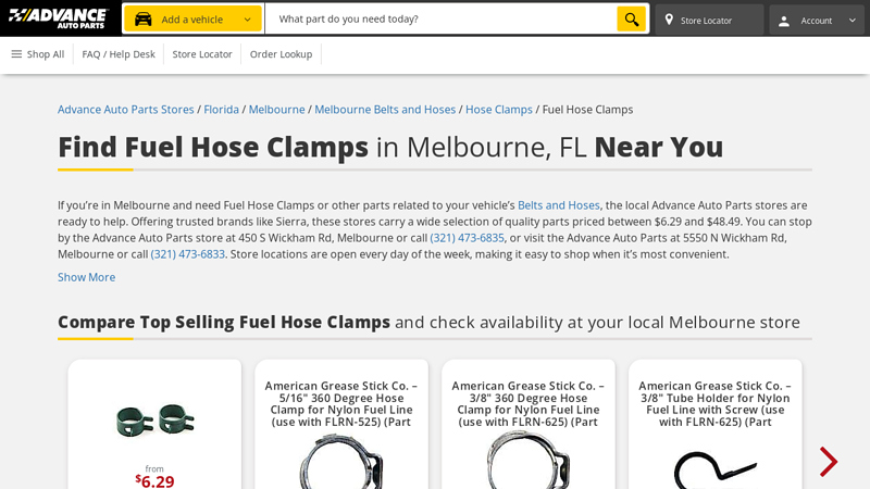 Buy Fuel Hose Clamps in Melbourne, FL advance auto parts port st lucie
