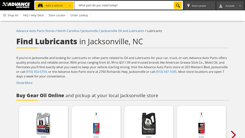 Buy Lubricants in Jacksonville, NC advance auto parts jacksonville nc