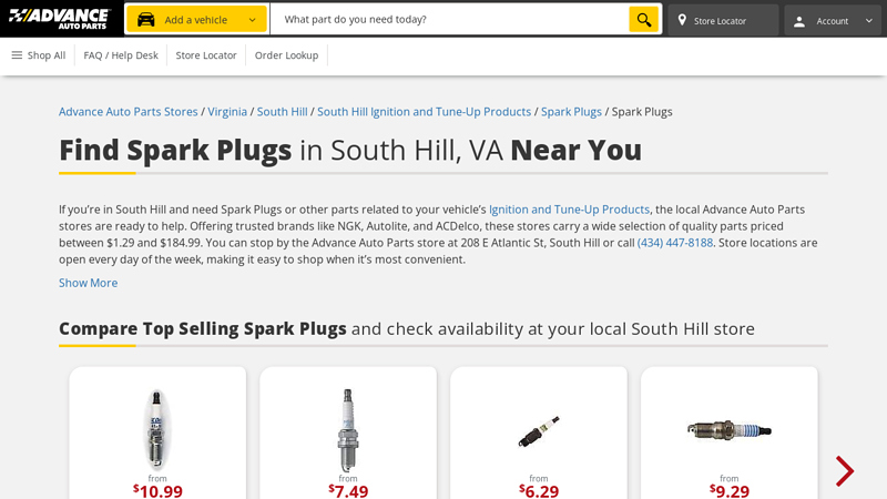 Buy Spark Plugs in South Hill, VA advance auto parts in petersburg virginia