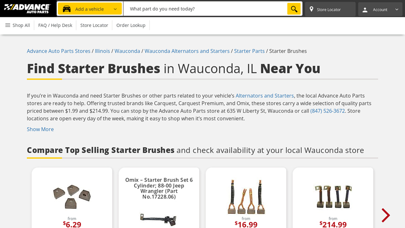 Buy Starter Brushes in Wauconda, IL advance auto parts waukegan