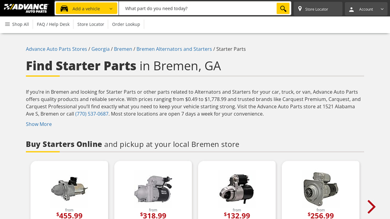 Buy Starter Parts in Bremen, GA advance auto parts newnan ga