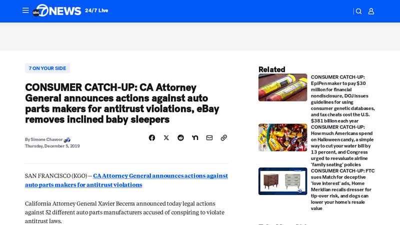 CA Attorney General announces actions against auto parts makers ... auto parts vallejo