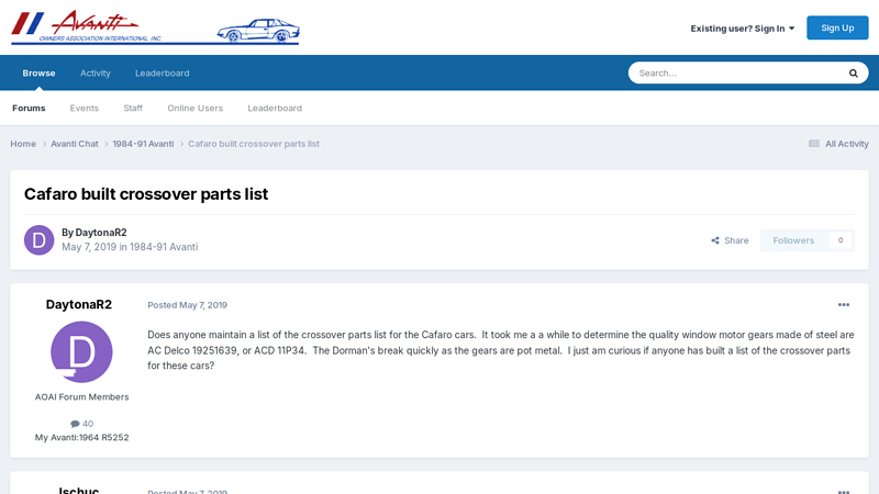 Cafaro built crossover parts list avanti car parts