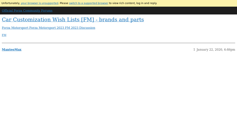 Car Customization Wish Lists [FM] aftermarket car body parts