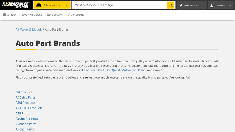 Car Part Manufacturers & Brands auto parts.